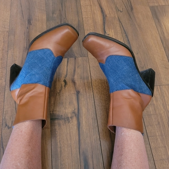 Vintage - Y2K does 70's Leather and Denim Ankle Boots - Picture 5 of 9